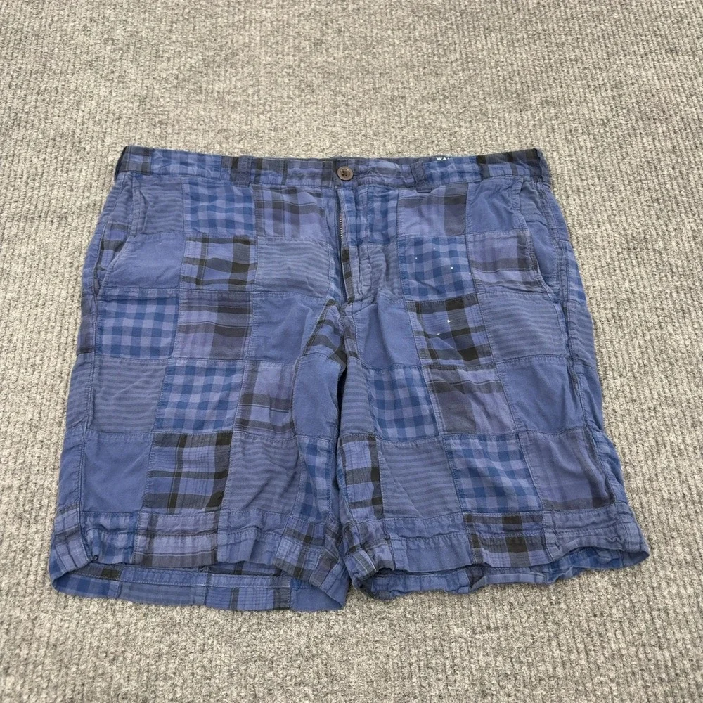 J Crew Shorts Mens 35 Blue Cotton Patchwork Plaid Preppy Casual Summer